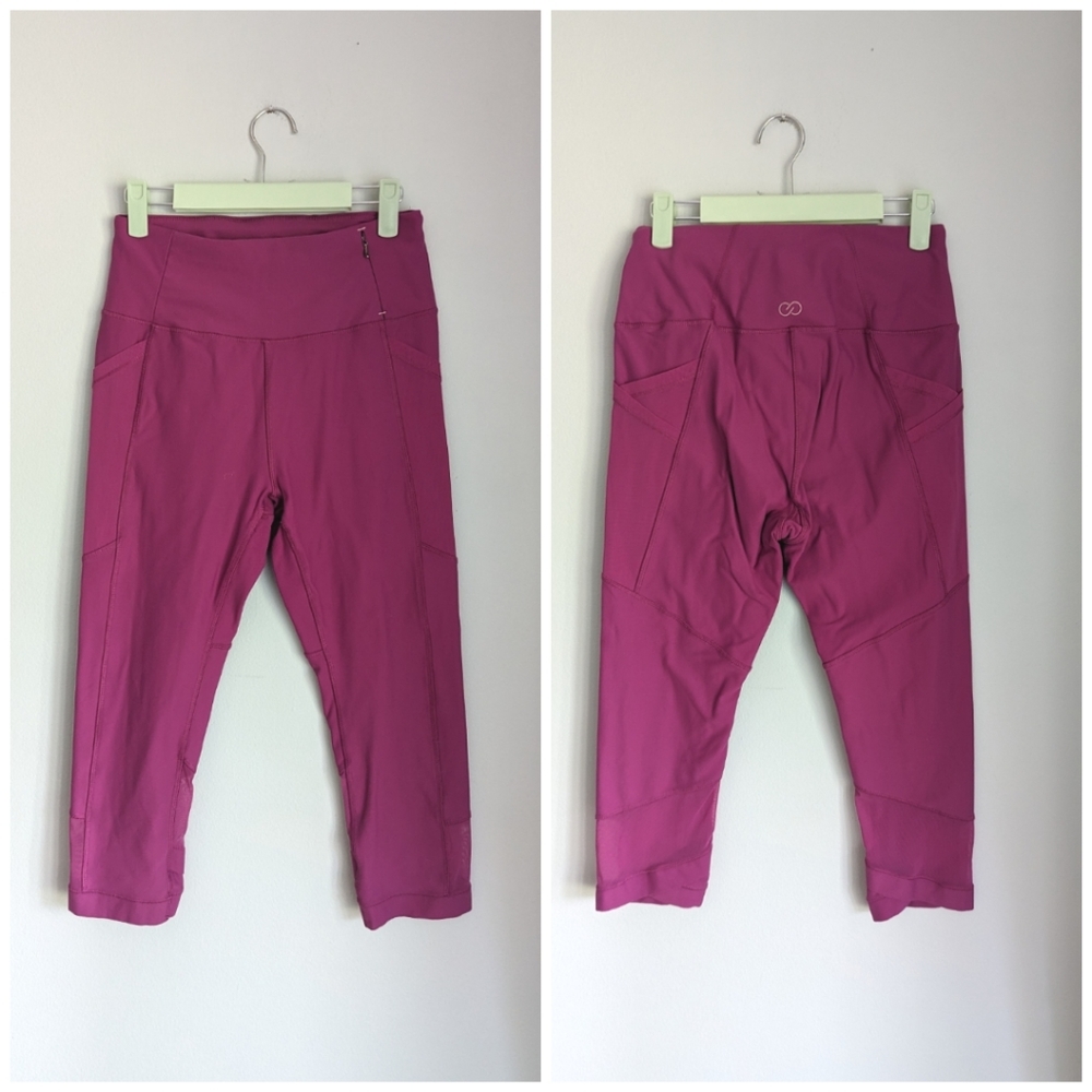 Calia Womens Medium Fuschia Pink Purple Mesh Panel Cropped High Rise Legging 194